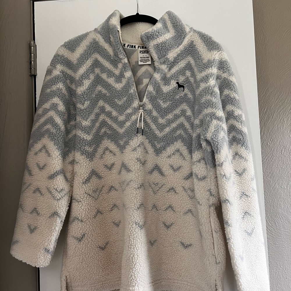 PINK Victoria's Secret Gray and White Chevron Sweater